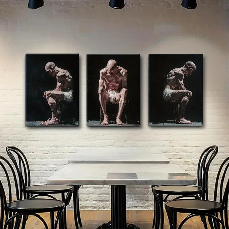 3pcs Thoughtful Man Emotional Figure Perfect Wall Art Set Canvas Framed 40x60cm - High Quality Print 100% Australian Made Wall Canvas Ready to Hang - Bella Home Decor