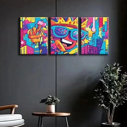 3pcs Featuring a Lively Cartoon Design Wall Art Set Canvas Framed 40x60cm - High Quality Print 100% Australian Made Wall Canvas Ready to Hang