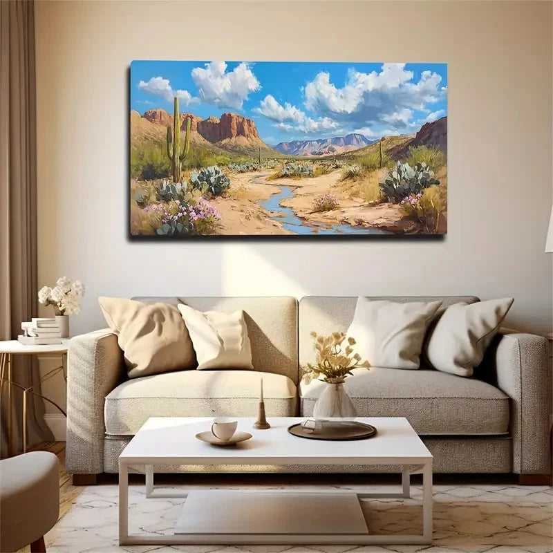 Desert Landscape Vibrant Cacti Wall Art Canvas Office Home Room Framed 120x60cm