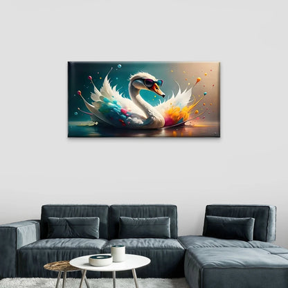 Swan Colorful Splattering Wall Art Canvas Office Home Room Framed 120x60cm