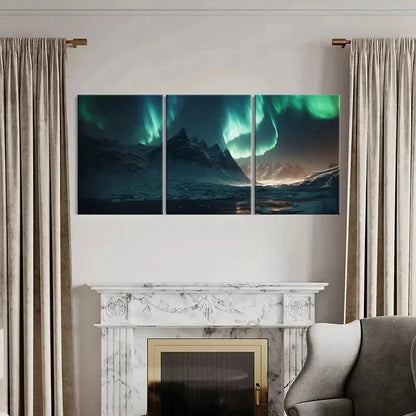 3pcs Snow Mountains Aurora Northern Lights Wall Art Set Canvas Framed 60x90cm - High Quality Print 100% Australian Made Wall Canvas Ready to Hang - Bella Home Decor
