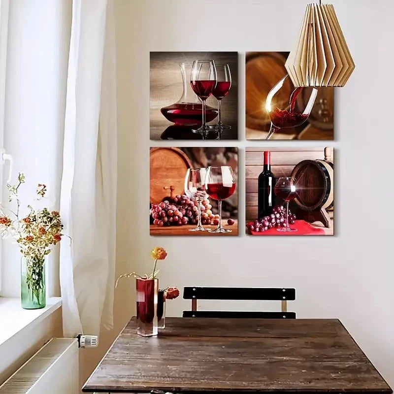 4pcs Wine Glass Wall Art for Modern Dining Room Wall Art Canvas Framed