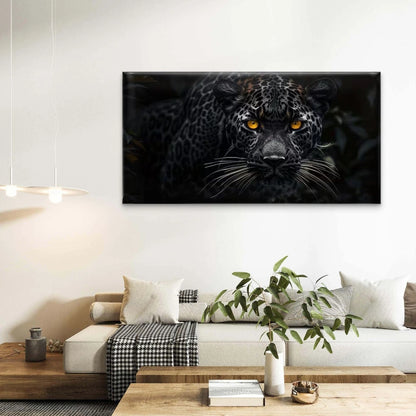 Black Jaguar with Amber Eyes Wall Art Canvas Office Home Room Framed 120x60cm