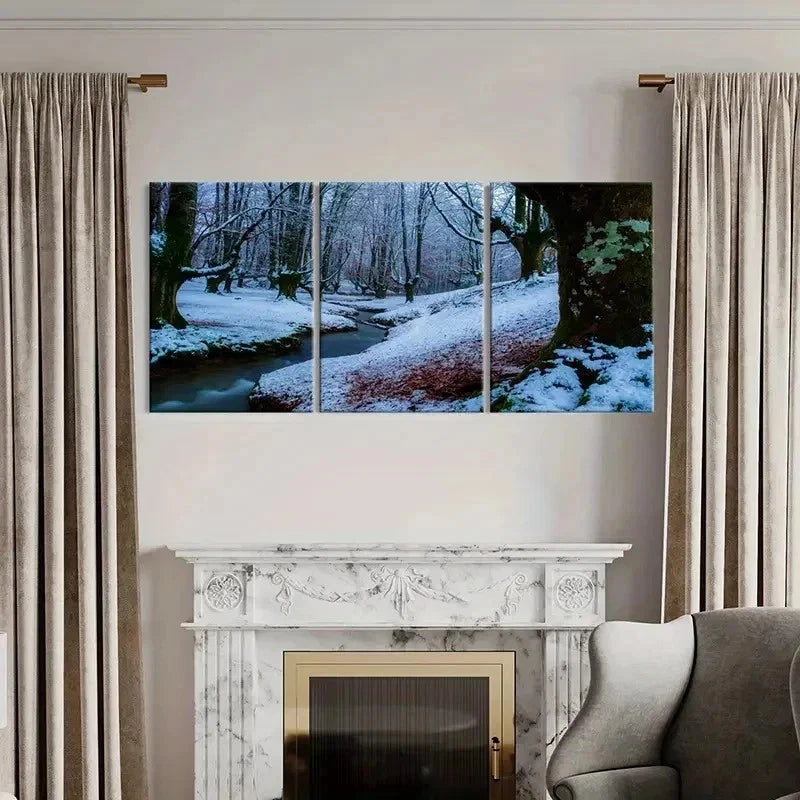 3pcs Streams Snow Scene Modern Wall Art Set Canvas Framed 50x70cm - High Quality Print 100% Australian Made Wall Canvas Ready to Hang - Bella Home Decor