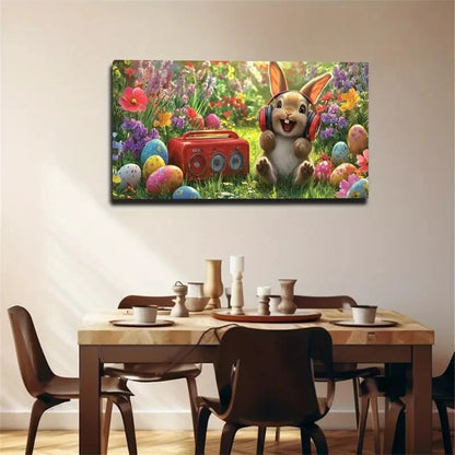 Colorful Flowers Rabbit Vibrant Wall Art Canvas Office Home Room Framed 120x60cm