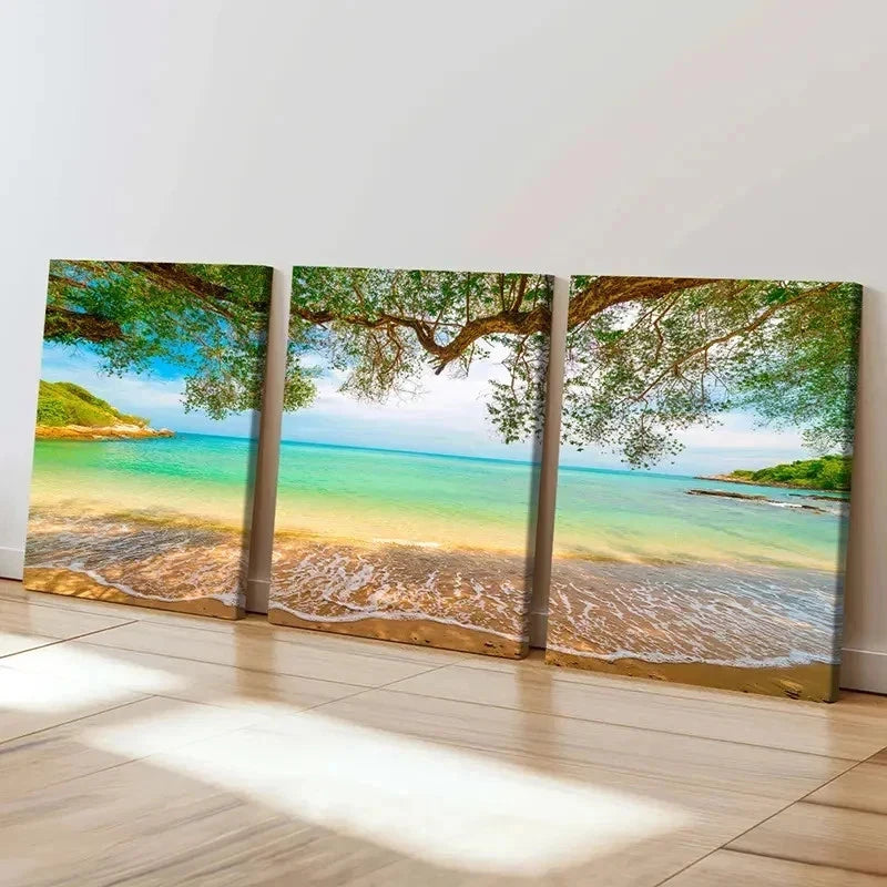 3pcs Sunshine Seaside Beach Sea Landscape Wall Art Set Canvas Framed 40x60cm - High Quality Print 100% Australian Made Wall Canvas Ready to Hang - Bella Home Decor