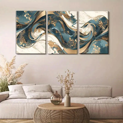 3pcs Golden & White Waves Dynamic Perfect Wall Art Set Canvas Framed 40x60cm - High Quality Print 100% Australian Made Wall Canvas Ready to Hang - Bella Home Decor