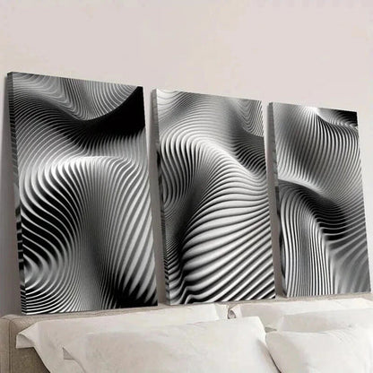 3pcs Black and White Dynamic Line Design Wall Art Set Canvas Unframed - High Quality Print 100% Australian Made Wall Canvas - Bella Home Decor
