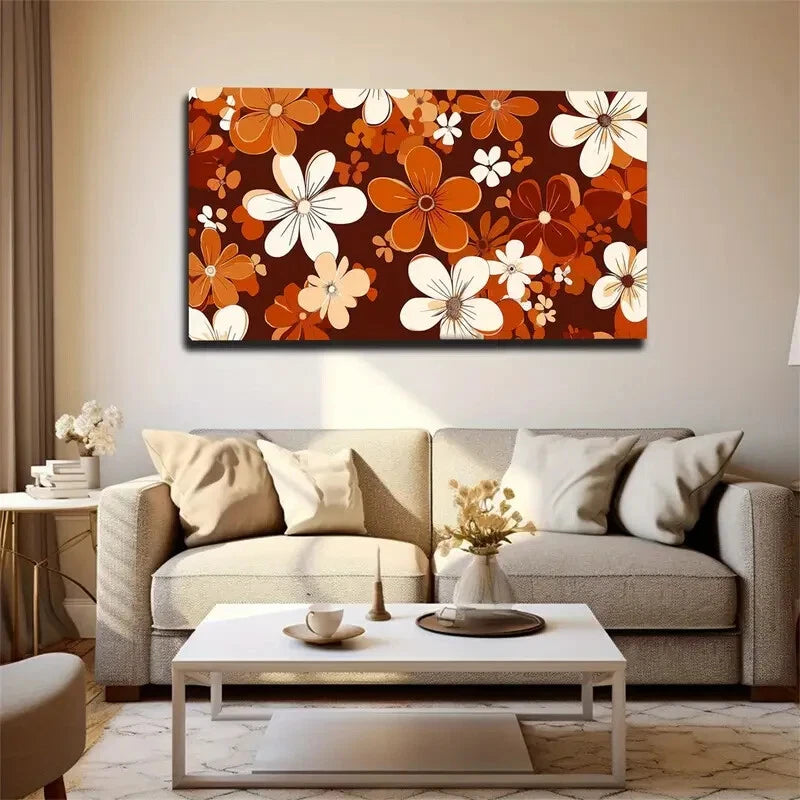 Vibrant Orange White & Brown Wall Art Canvas Office Home Room Framed 120x60cm - Bella Home Decor