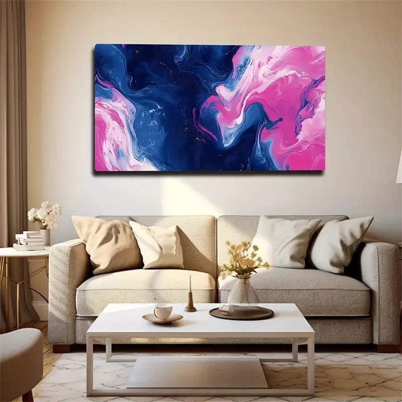 Vivid Flowing Design Purple Wall Art Canvas Office Home Room Framed 120x60cm