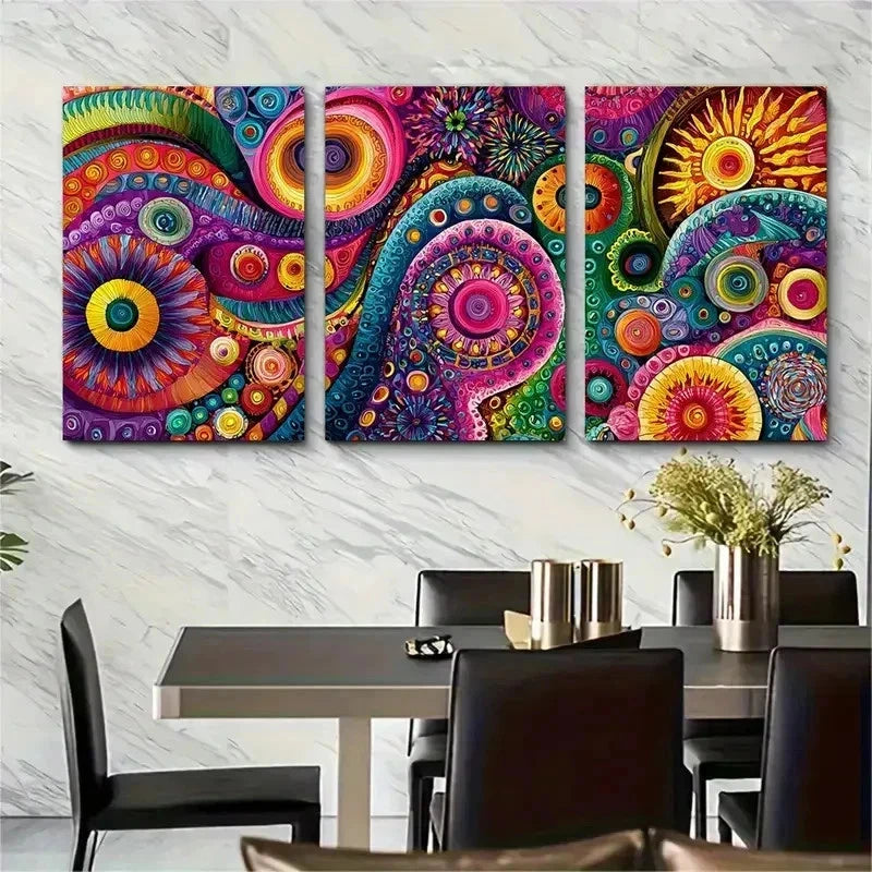 3pcs Maximalist Bundle Funky Retro Perfect Wall Art Set Canvas Framed 50x70cm - High Quality Print 100% Australian Made Wall Canvas Ready to Hang