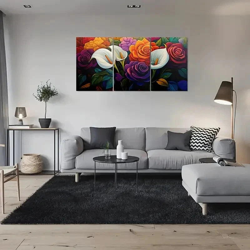 3pcs Colorful Floral White Orange and Red Metal Print Ready to Hang Art - Bella Home Decor