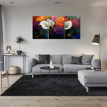3pcs Colorful Floral White Orange and Red Metal Print Ready to Hang Art - Bella Home Decor