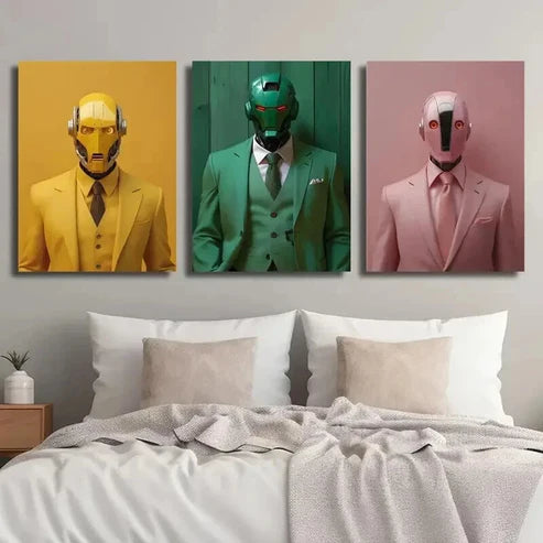 3pcs Future Robot World Creative Illustrations Wall Art Set Canvas Unframed - High Quality Print 100% Australian Made Wall Canvas - Bella Home Decor