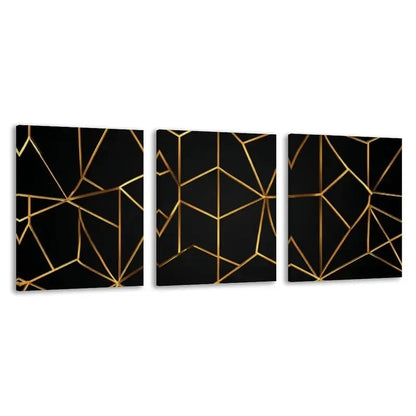 3pcs Vector Illustration of a Golden Geometric  Wall Art Set Canvas Framed 60x90cm - High Quality Print 100% Australian Made Wall Canvas Ready to Hang