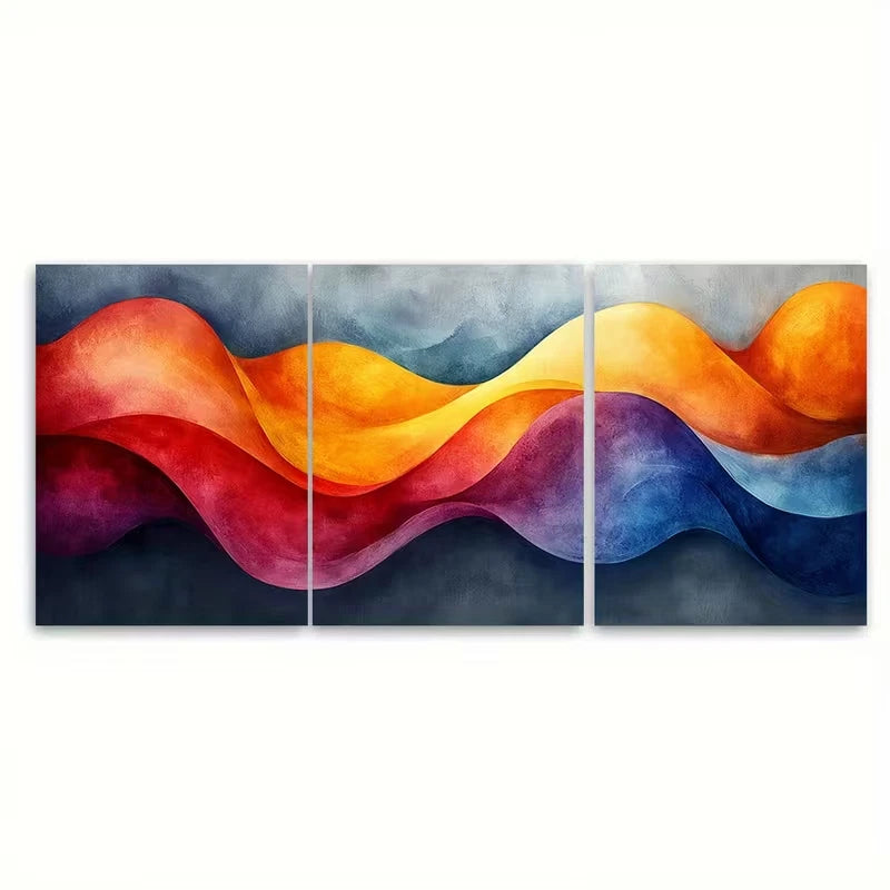 3pcs Colorful Abstract Watercolor Linea Art Metal Print Ready to Hang Art - Bella Home Decor