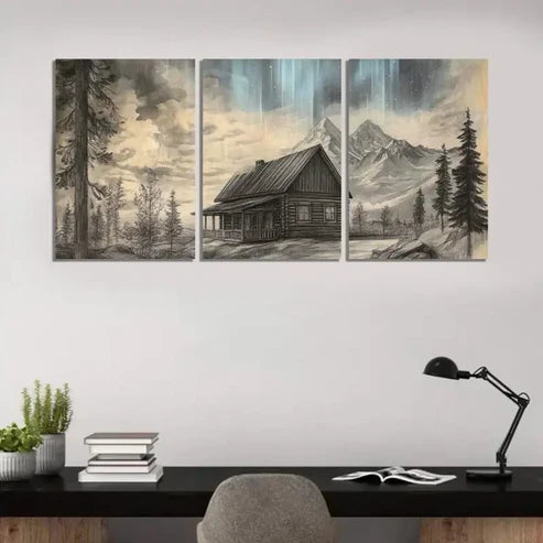 3pcs Rustic Mountain Cabin RMC Wall Art Canvas Unframed – High Quality Print 100% Australian Made Wall Canvas