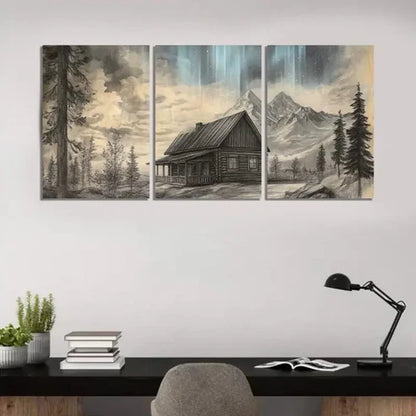 3pcs Rustic Mountain Cabin RMC Wall Art Canvas Unframed – High Quality Print 100% Australian Made Wall Canvas