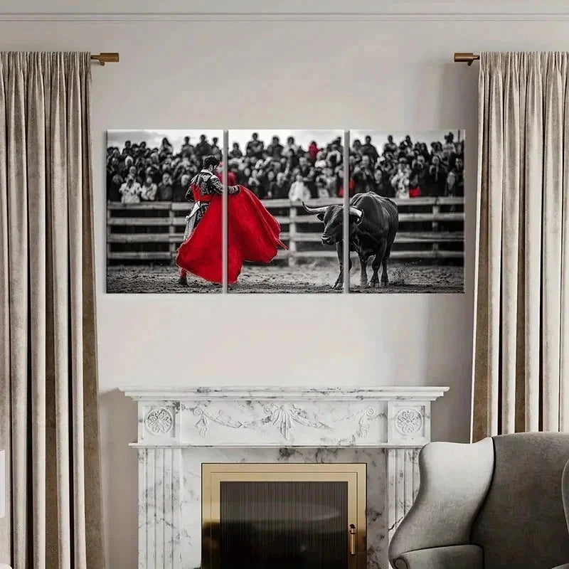 3pcs Bullfighting Man with Red Cloth Wall Art Set Canvas Framed 60x90cm - High Quality Print 100% Australian Made Wall Canvas Ready to Hang - Bella Home Decor