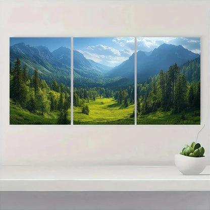 3pcs Green Mountain Hill Forest Nature Metal Print Ready to Hang Art