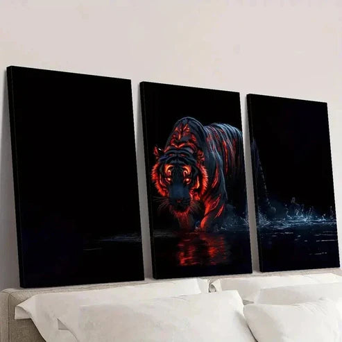 3pcs Stunning Fiery Tiger on Water Painting Wall Art Set Canvas Unframed - High Quality Print 100% Australian Made Wall Canvas