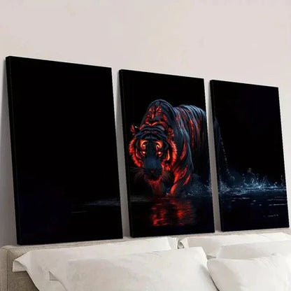 3pcs Stunning Fiery Tiger on Water Painting Wall Art Set Canvas Unframed - High Quality Print 100% Australian Made Wall Canvas
