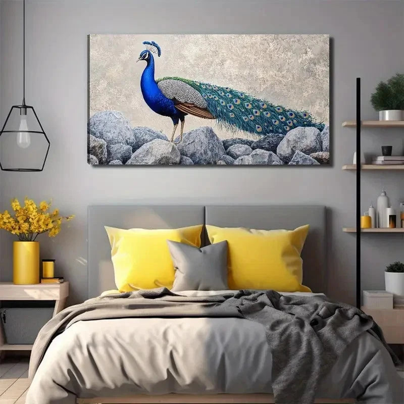A Beautiful Peacock Suitable Wall Art Canvas Office Home Room Framed 120x60cm