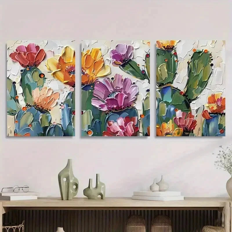 3pcs Abstract Floral & Cactus Modern Perfect  Wall Art Set Canvas Framed 40x60cm - High Quality Print 100% Australian Made Wall Canvas Ready to Hang - Bella Home Decor