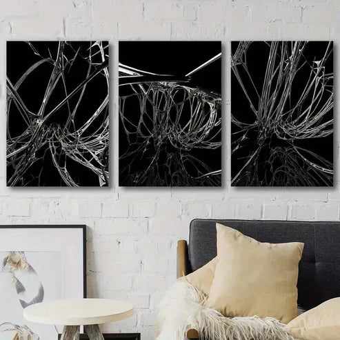 3pcs Black & White Abstract Quantum Entanglement Wall Art Set Canvas Wall Art Canvas Unframed - High Quality Print 100% Australian Made Wall Canvas - Bella Home Decor