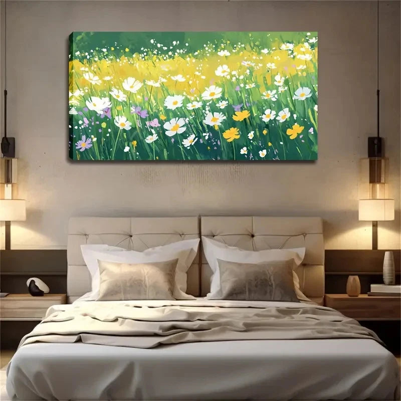 Yellow & Purple Floral Wall Art Canvas Office Home Room Framed 120x60cm