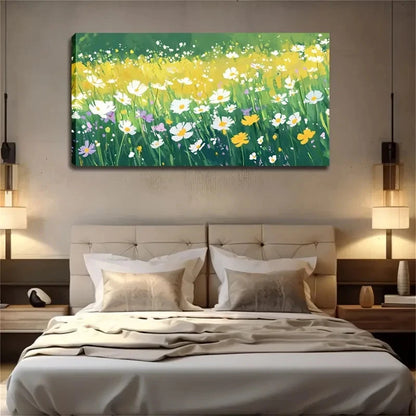 Yellow & Purple Floral Wall Art Canvas Office Home Room Framed 120x60cm