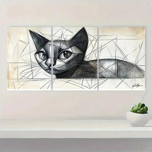 3pcs Picasso Cat Minimalist Line ET Wall Art Set Canvas Unframed - High Quality Print 100% Australian Made Wall Canvas - Bella Home Decor