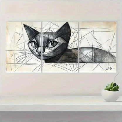 3pcs Picasso Cat Minimalist Line ET Wall Art Set Canvas Unframed - High Quality Print 100% Australian Made Wall Canvas - Bella Home Decor
