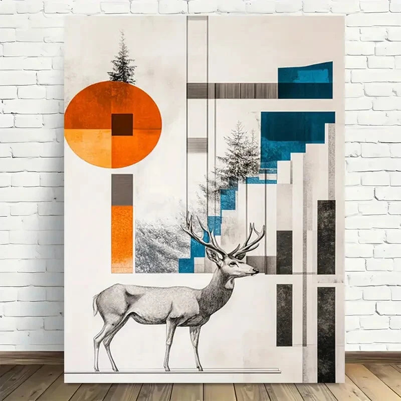 Beautiful Modern Abstract Deer Elegant Painting 40x60cm Metal Print Ready to Hang - Bella Home Decor