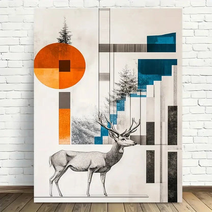 Beautiful Modern Abstract Deer Elegant Painting 40x60cm Metal Print Ready to Hang - Bella Home Decor