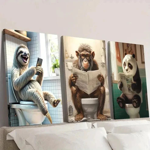 3pcs Sloths Monkeys And Giant Pandas Wall Art Canvas Unframed - High Quality Print 100% Australian Made Wall Canvas