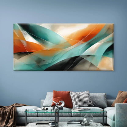 Abstract Turquoise & Orange Flow Wall Art Canvas Office Home Room Framed 120x60cm