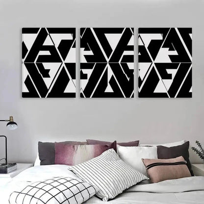 3pcs Seamless Pattern Black and White Triangles    Wall Art Set Canvas Framed 50x70cm - High Quality Print 100% Australian Made Wall Canvas Ready to Hang - Bella Home Decor