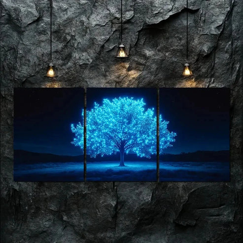 3pcs Vibrant Blue Foliage Tree Night Perfect Wall Art Canvas Unframed - High Quality Print 100% Australian Made Wall Canvas