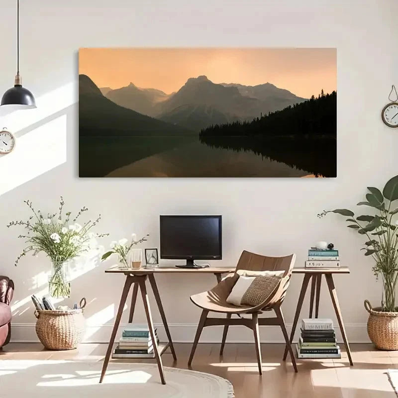 Smoky Sunset At Emerald Lake Wall Art Canvas Office Home Room Framed 120x60cm