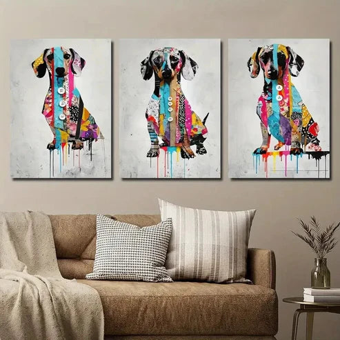 3pcs Dachshund Graffiti Animal Dog Decor Wall Art Set Canvas Unframed - High Quality Print 100% Australian Made Wall Canvas