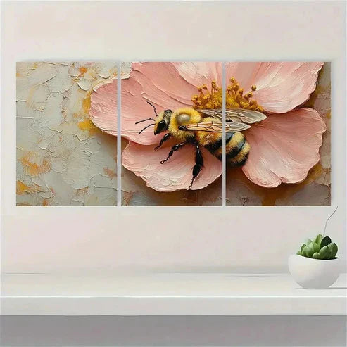 3pcs Honey Bee Yellow Sweet Bumblebee  Wall Art Set Canvas Unframed - High Quality Print 100% Australian Made Wall Canvas