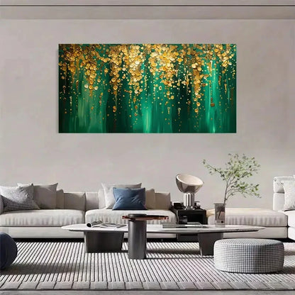 Abstract Golden And Cyan Dot Wall Art Canvas Office Home Room Framed 120x60cm