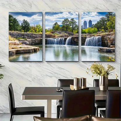 3pcs Nature Scenery with Waterfall & Pine Trees Metal Print Ready to Hang Art - Bella Home Decor