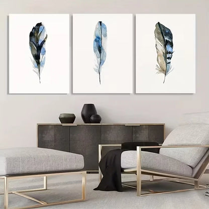3pcs Blue Jay Feather Painting    Wall Art Set Canvas Framed 60x90cm - High Quality Print 100% Australian Made Wall Canvas Ready to Hang - Bella Home Decor