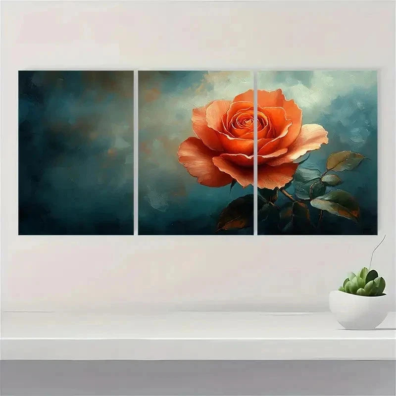 3pcs Coral Rose Flower Orange Perfect Wall Art Set Canvas Framed 50x70cm - High Quality Print 100% Australian Made Wall Canvas Ready to Hang - Bella Home Decor