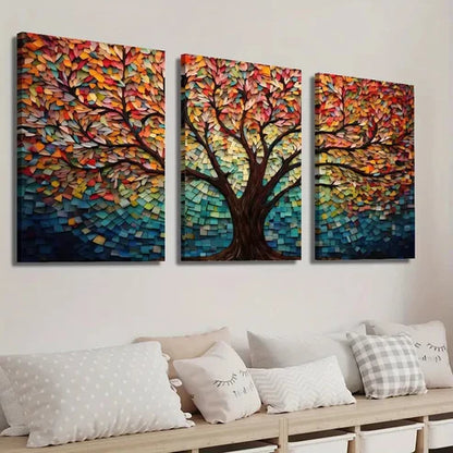 3pcs Abstract Colorful Tree of Life Wall Art Set Canvas Unframed - High Quality Print 100% Australian Made Wall Canvas - Bella Home Decor