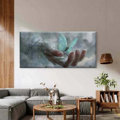 Luminous Butterfly & Floral Wall Art Canvas Office Home Room Framed 120x60cm