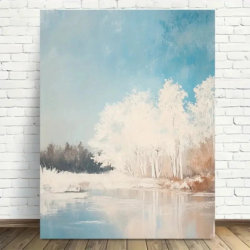 Beautiful Winter Wonderland Landscape Painting 40x60cm Metal Print Ready to Hang - Bella Home Decor