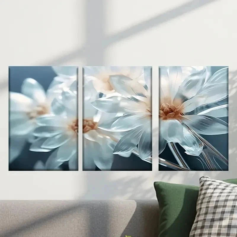 3pcs Beautiful White Flowers Painting Wall Art Set Canvas Framed 50x70cm - High Quality Print 100% Australian Made Wall Canvas Ready to Hang - Bella Home Decor